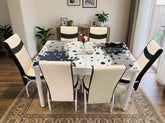 White & Black Flowers Turkish Style Dining Table & Chair