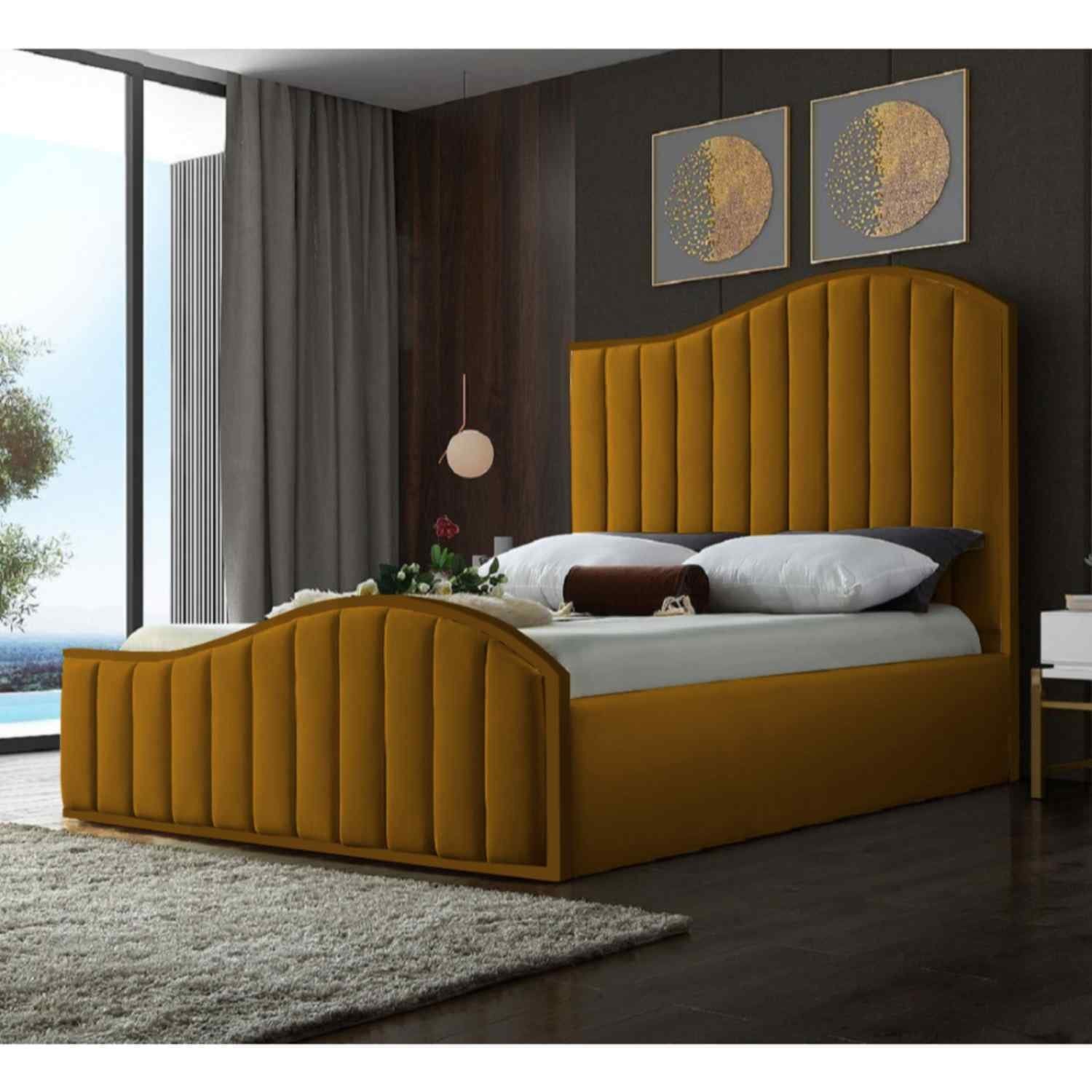 Tianhang bed Twin King Size Modern gold metal frame navy blue Velvet Headboard Upholstered Bed