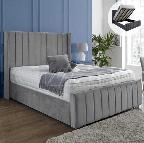High End Italian Nubuck Gathered Upholstered Designer Bed – Luxurious, Contemporary Elegance