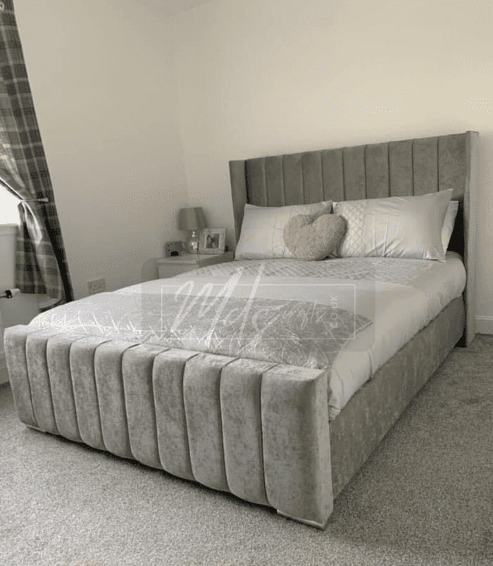 High End Italian Nubuck Gathered Upholstered Designer Bed – Luxurious, Contemporary Elegance
