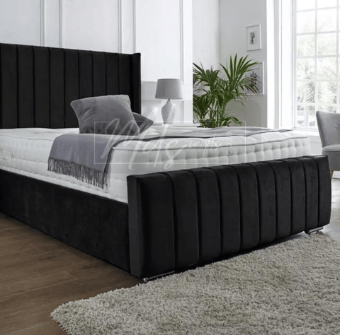 High End Italian Nubuck Gathered Upholstered Designer Bed – Luxurious, Contemporary Elegance