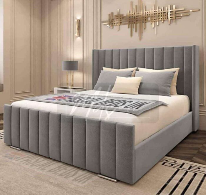 High End Italian Nubuck Gathered Upholstered Designer Bed – Luxurious, Contemporary Elegance