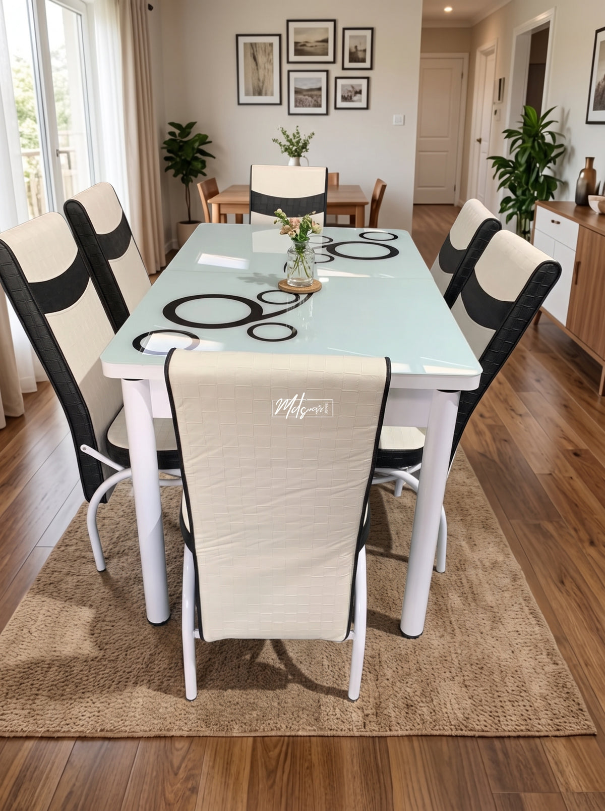 White Bubble Flowers Turkish Style Dining Table & Chair