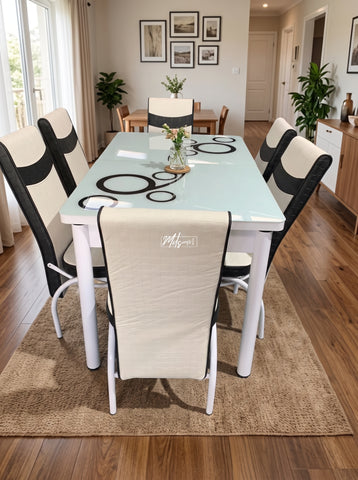 White Bubble Flowers Turkish Style Dining Table & Chair