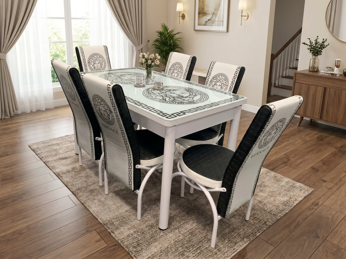 White Versace Turkish Style Dining Table & Chair