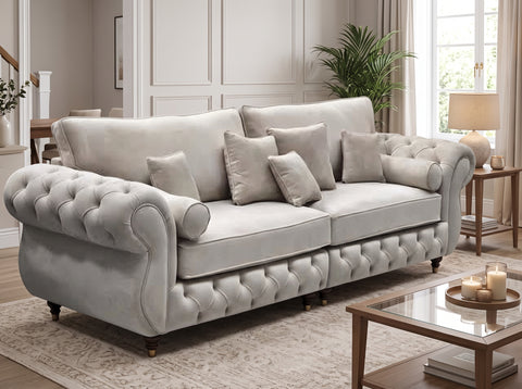 Rio Chesterfield Sofa – Classic Elegance with Buttoned Arms, Strong Legs & Adjustable Sizes