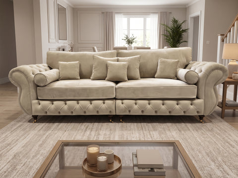 Rio Chesterfield Sofa – Classic Elegance with Buttoned Arms, Strong Legs & Adjustable Sizes