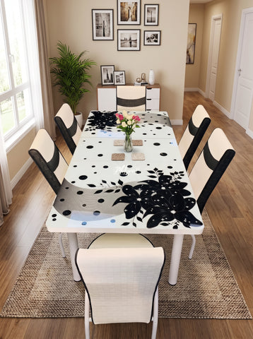 White & Black Flowers Turkish Style Dining Table & Chair