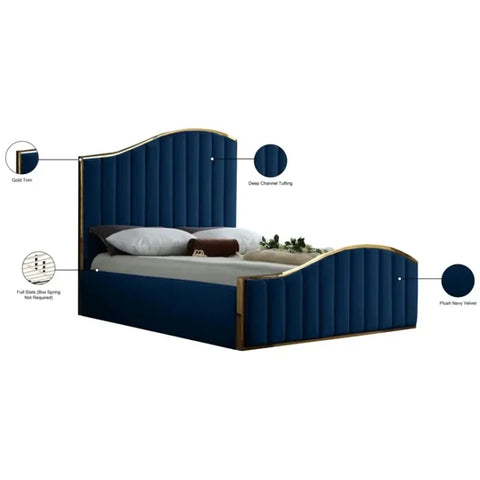 Tianhang bed Twin King Size Modern gold metal frame navy blue Velvet Headboard Upholstered Bed
