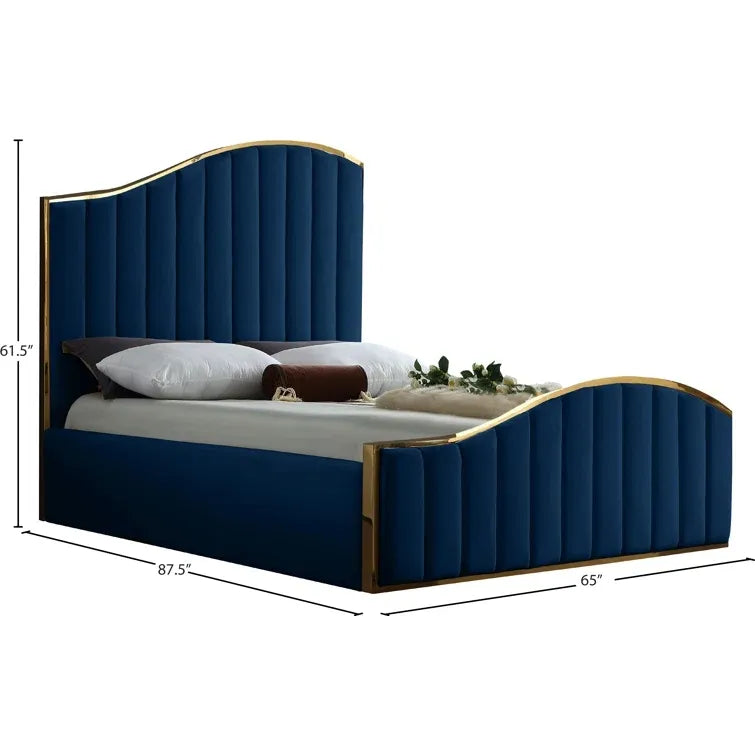 Tianhang bed Twin King Size Modern gold metal frame navy blue Velvet Headboard Upholstered Bed