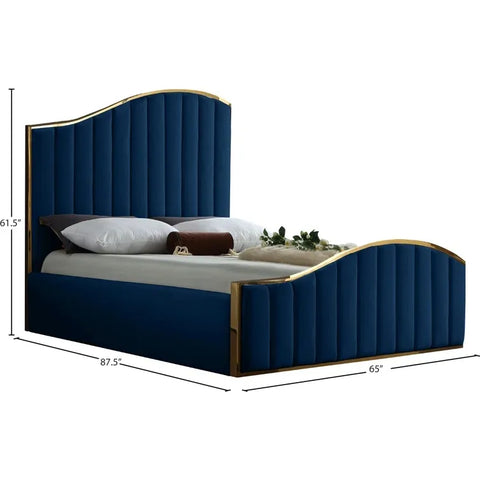 Tianhang bed Twin King Size Modern gold metal frame navy blue Velvet Headboard Upholstered Bed