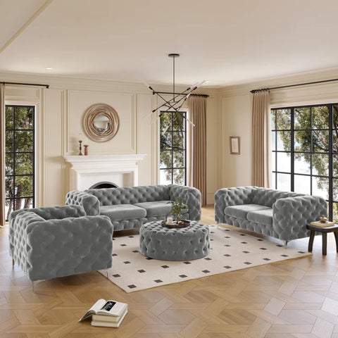 Ringwood 4 – Piece Tufted Velvet Living Room Set with Chesterfield Chair & Ottoman & Loveseat & Sofa and Chrome Legs