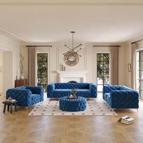 Ringwood 4 – Piece Tufted Velvet Living Room Set with Chesterfield Chair & Ottoman & Loveseat & Sofa and Chrome Legs