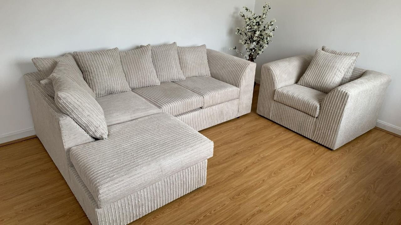 Dylan Sofa Collection: 1-Seater, 2-Seater, 3-Seater, & 5-Seater Options in Plush Crush Chenille and Kensington jumbo cord Fabric – Perfect for Your Home in the UK!