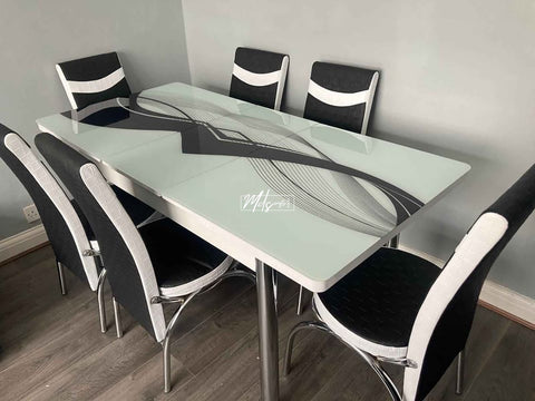 Black Waves Turkish Style Dining Table & Chair
