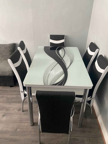 Black Waves Turkish Style Dining Table & Chair